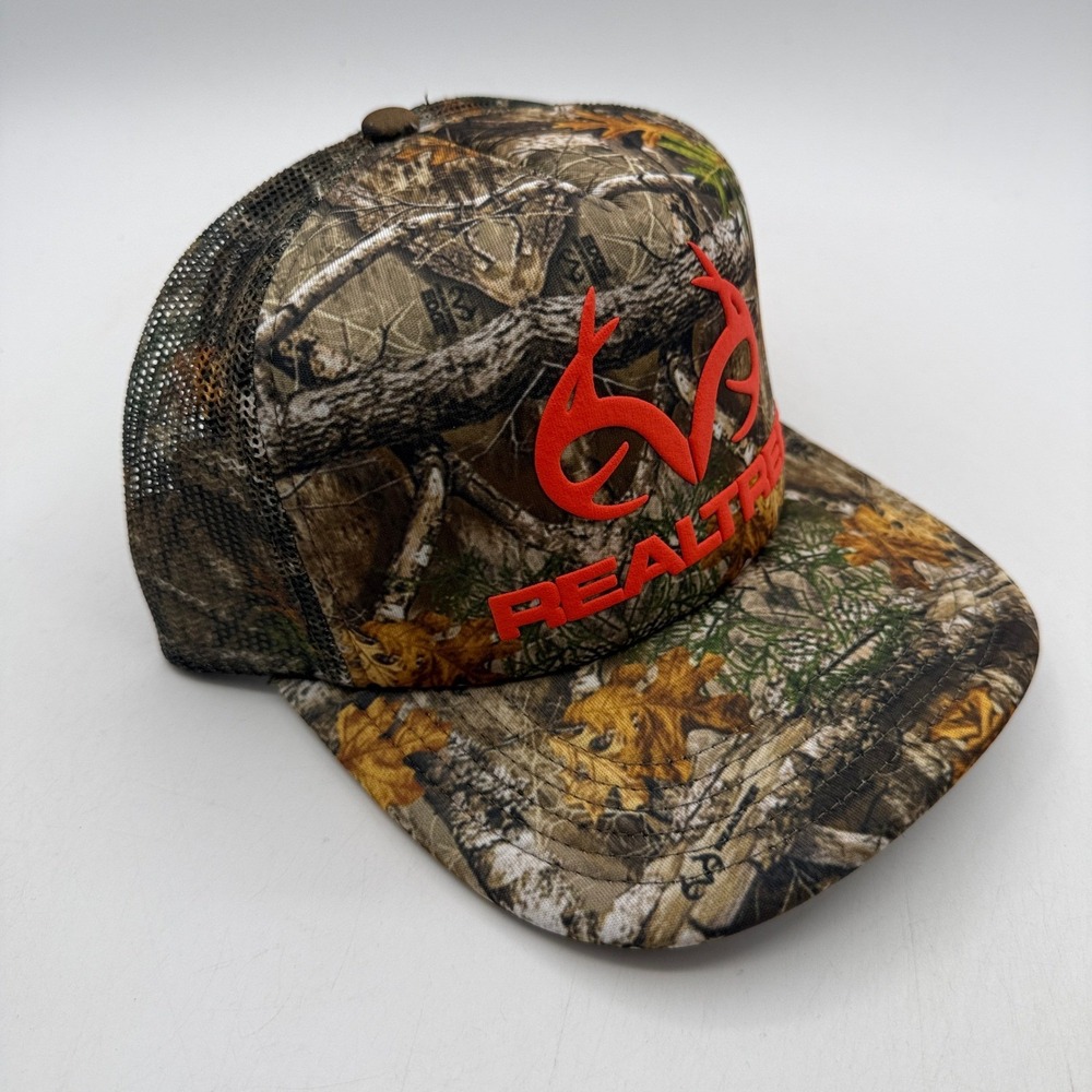 Realtree Camo Trucker Hat Mens OSFA Camouflage Red Hunting Snapback Cap